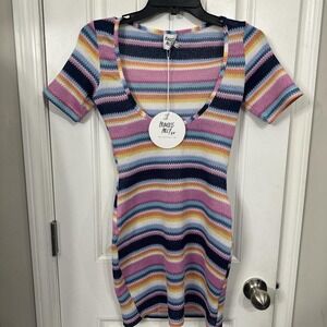 Multi color striped festival beach mini dress from Princess Polly. S